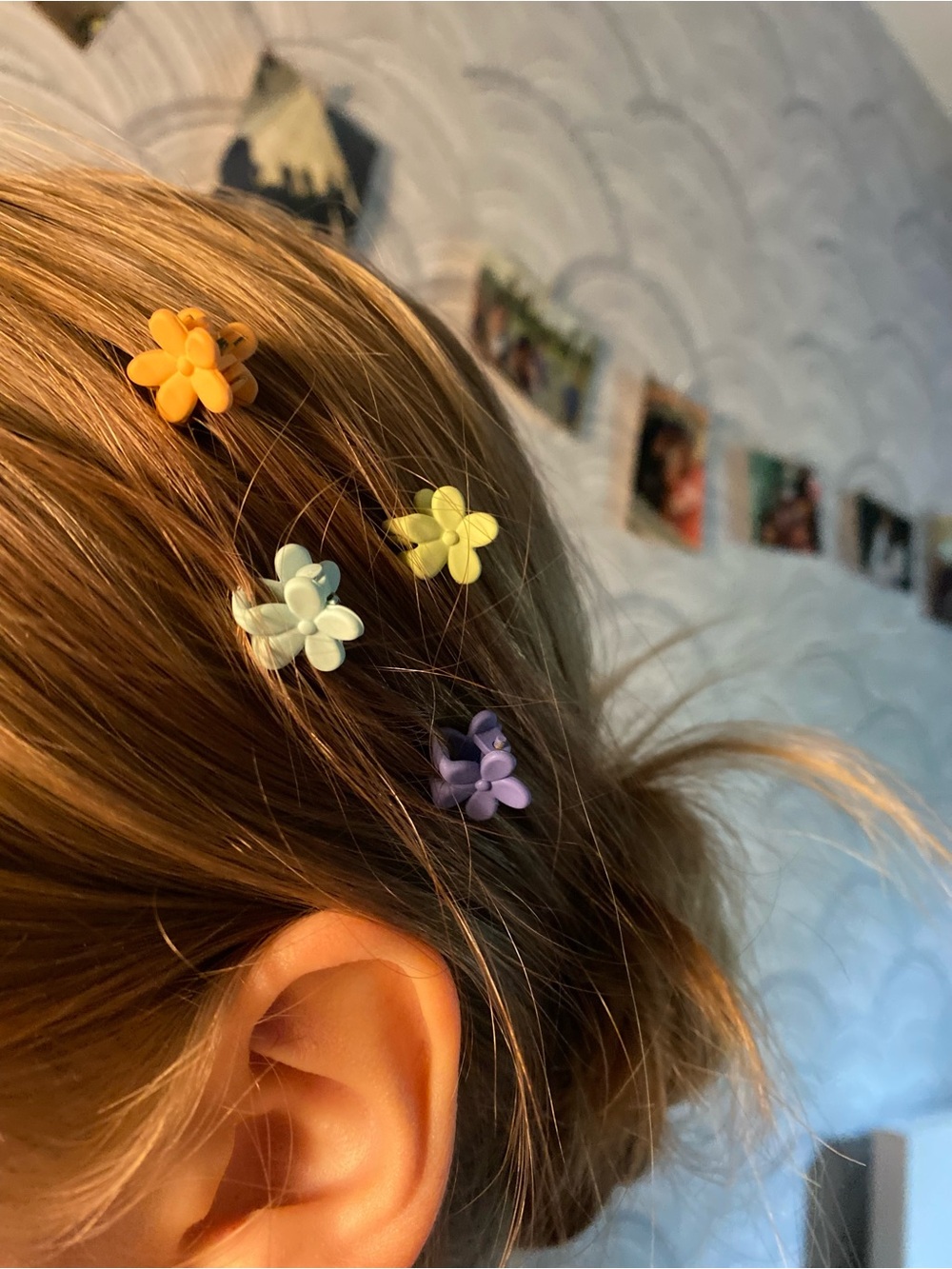 Floral Mini Hair Clips Set - Orange, Light Blue, Purple Blue, Light Green